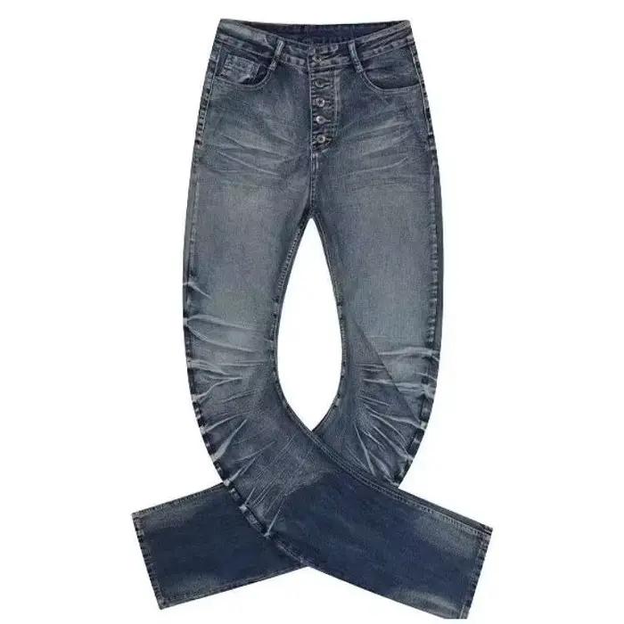 Jeans à boutons Printemps 2026 Nouveau design de pantalon long polyvalent simple bleu slim