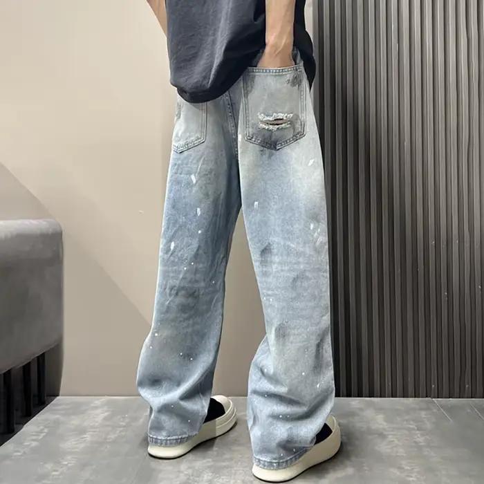 Jeans déchirés décontractés pour hommes coréens