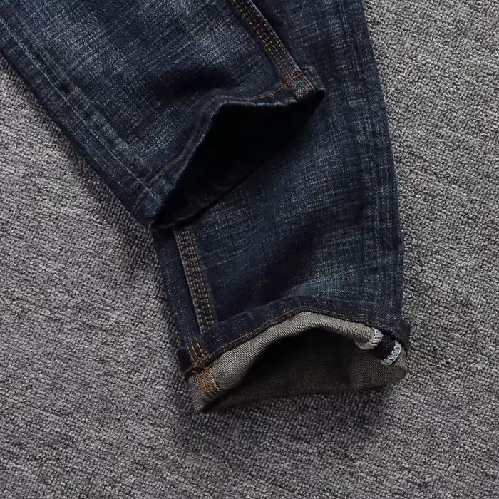 Nouvellement créateur de mode hommes jean rétro vert bleu coupe ajustée déchiré