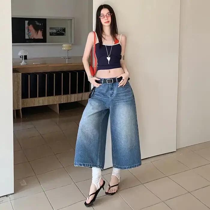Nouveau Design d'été de jean ample taille haute de sept pouces