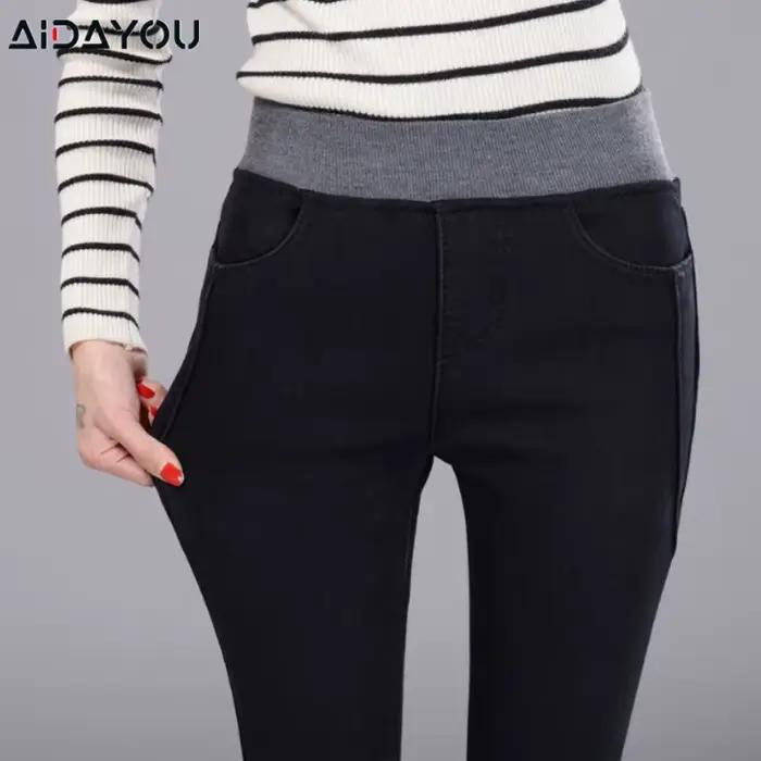 Jean extensible pour femmes élastique taille haute hiver pantalon Denim décontracté