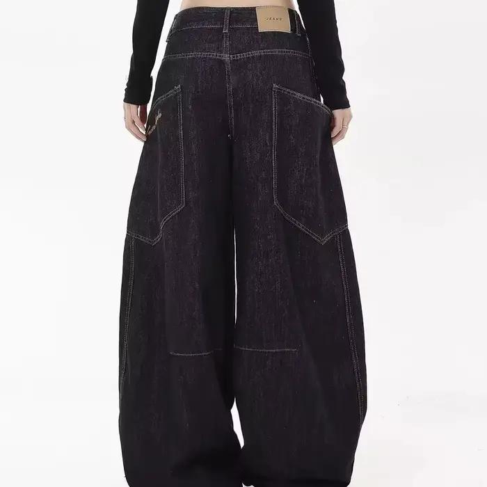 Jeans amples à jambe large de style rétro avec grandes poches