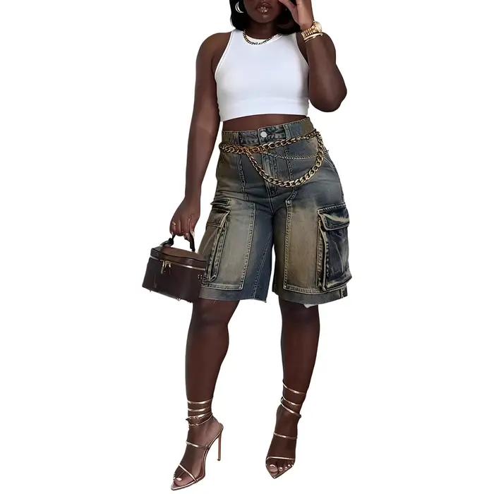 D8763 Nouveau style Printemps-Été Jean en denim déchiré à poches