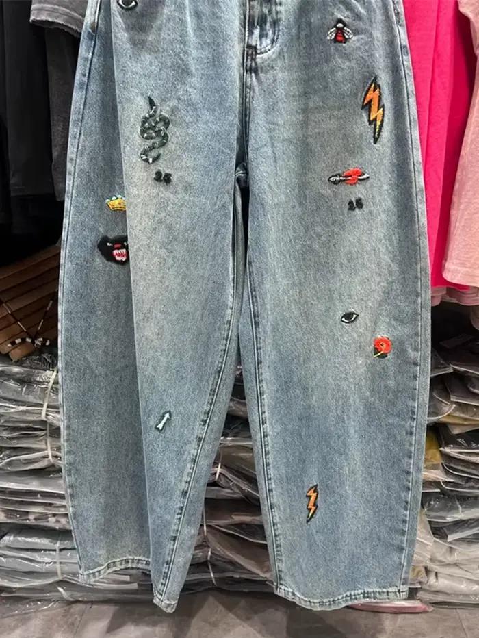 Grande taille 5XL 140kg automne Vintage jean élastique Wasit broderie