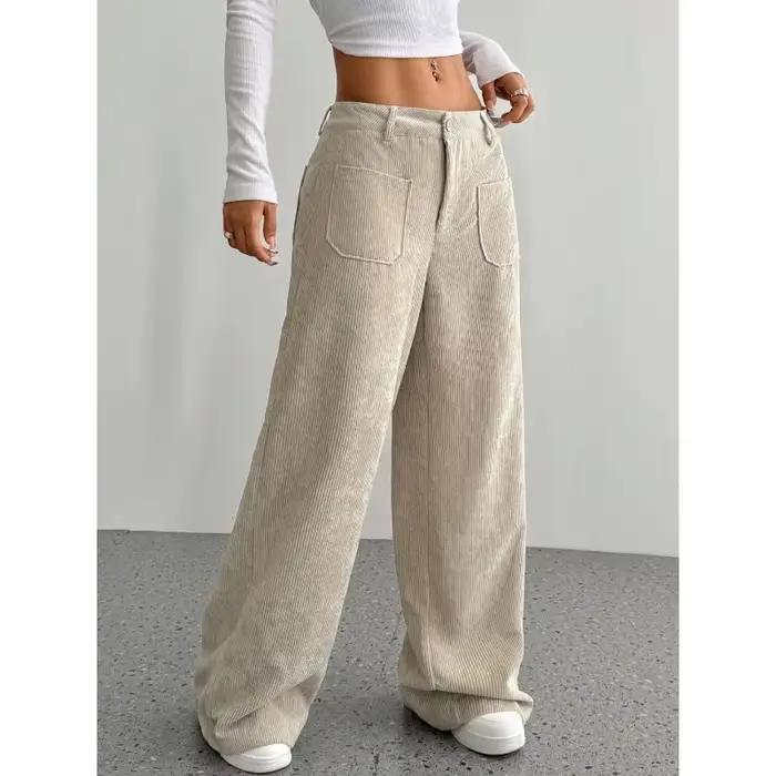 Pantalon en velours côtelé pour femmes ample et décontracté polyester automne hiver occasions variées confort moderne