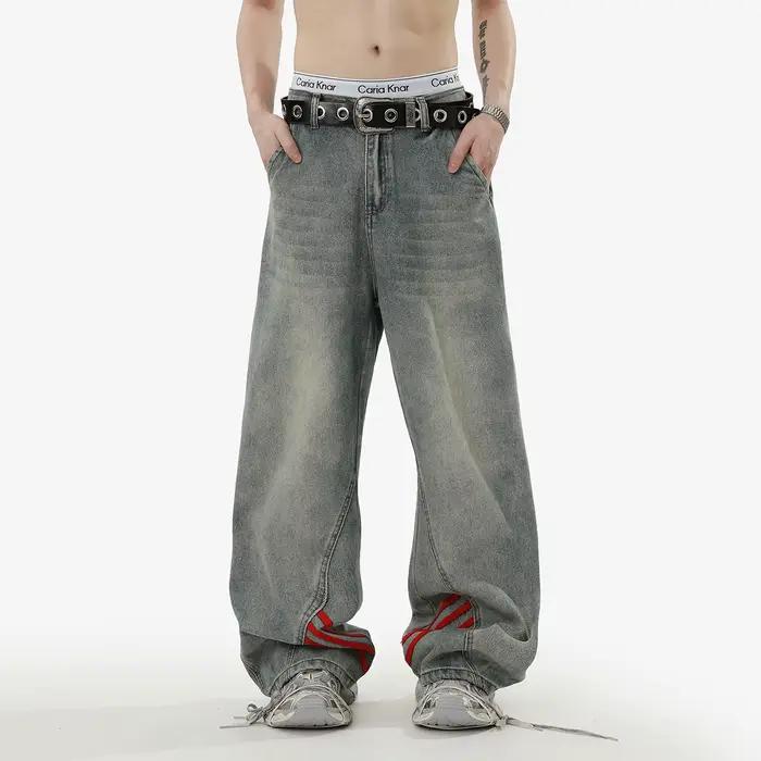 Jeans amples rétro américains décontractés beiges pour hommes et femmes styles vintage confortables occasions quotidiennes