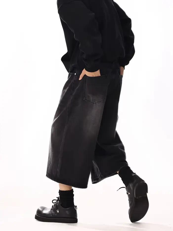 REDDACHiC grande taille hommes jean Jorts moustaches noires Cleanfit jambe large pantalon court décontracté Hip Hop patineur rétro vêtements d'été