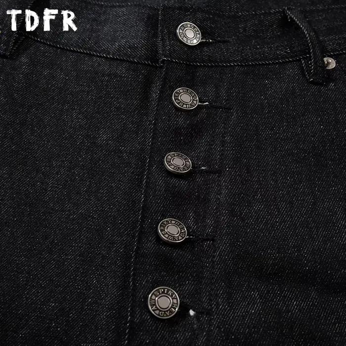 Bouton jean foncé hommes rétro décontracté ample jambe droite