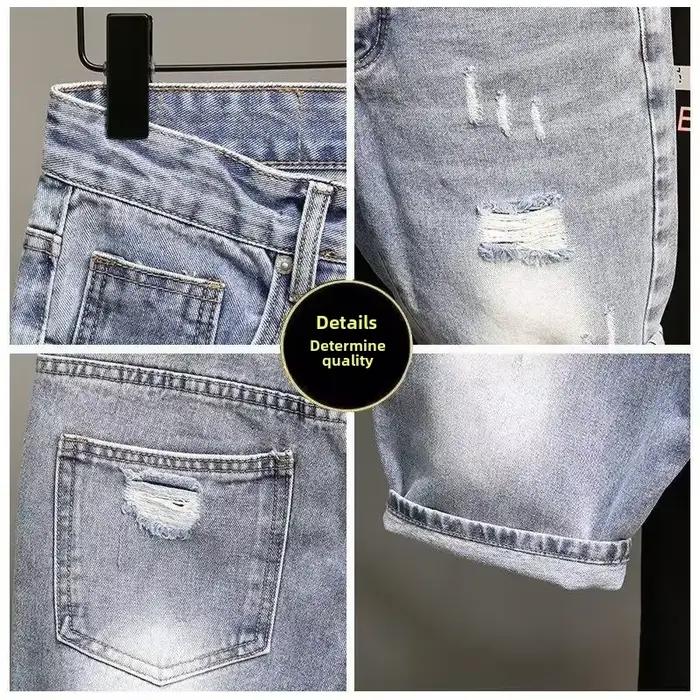 Shorts en denim bleu pour hommes, style coréen tendance, coupe cintrée, pantalon léger d'été, look décontracté, idéal pour les sorties estivales