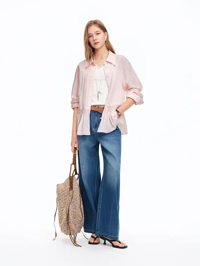 DUSHU 2026 – Jean en denim mélangé chanvre coupe décontractée pour femme
