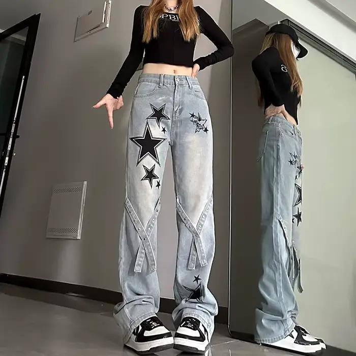 Pantalon en denim taille haute pour femme