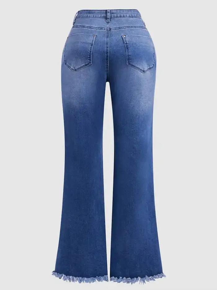Jean évasé de tempérament élégant brodé élastique. Femmes quatre saisons nouvelle mode confortable coupe ajustée