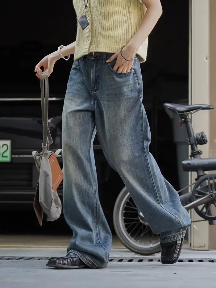 Jean brodé à jambes larges décontracté de style américain