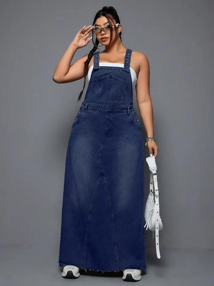 Robe longue en jean grande taille dos nu
