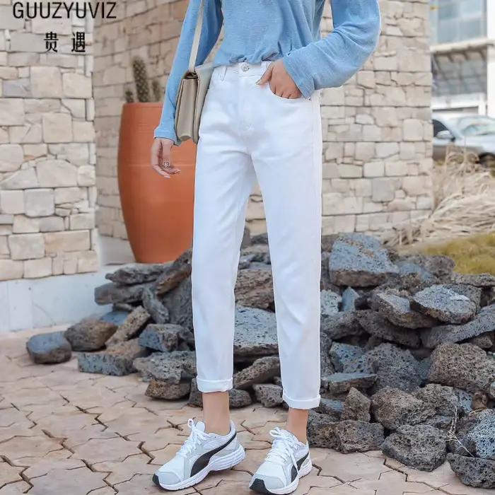 Jeans Blancs Vintage GUUZYUVIZ Femme Coupe Slim Pour Toutes Les Occasions