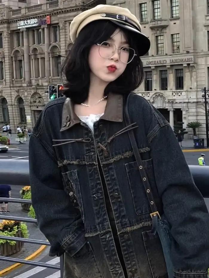 Vestes en Jean Brodées de Dessin Animé pour Femme