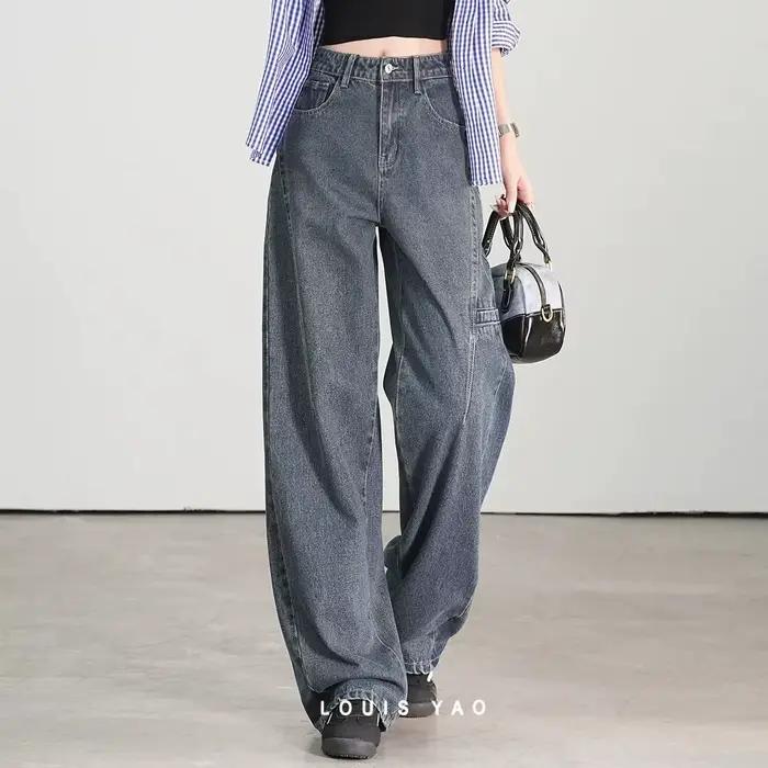 Jean taille haute pour femme LOUIS YAO – Collection Printemps 2026 – Style rétro décontracté streetwear – Pantalon en