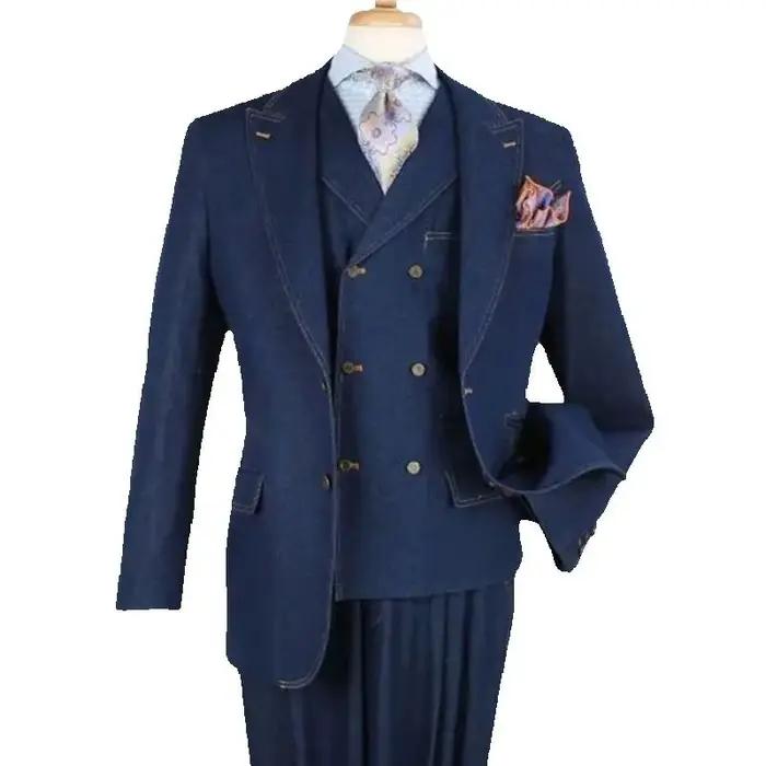 Costume 3 pièces en denim de luxe pour hommes