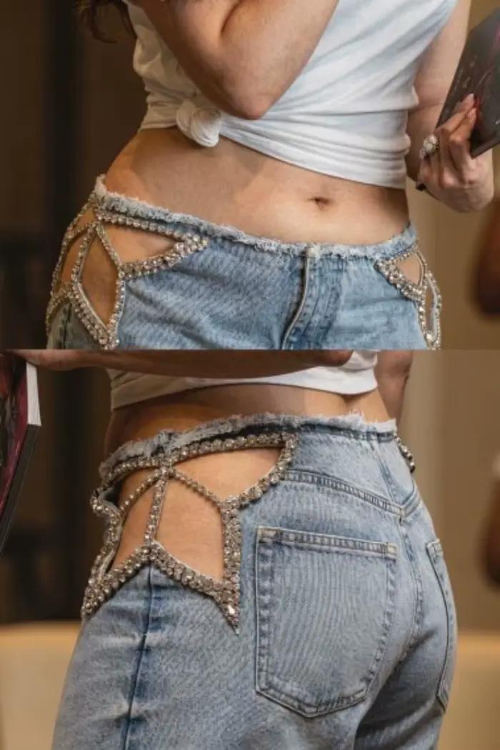 Nouveau Jean Femme Taille Haute Bleu Délavé Coupe Ample Style Y2K Décontracté avec Détails Creux – Vêtements