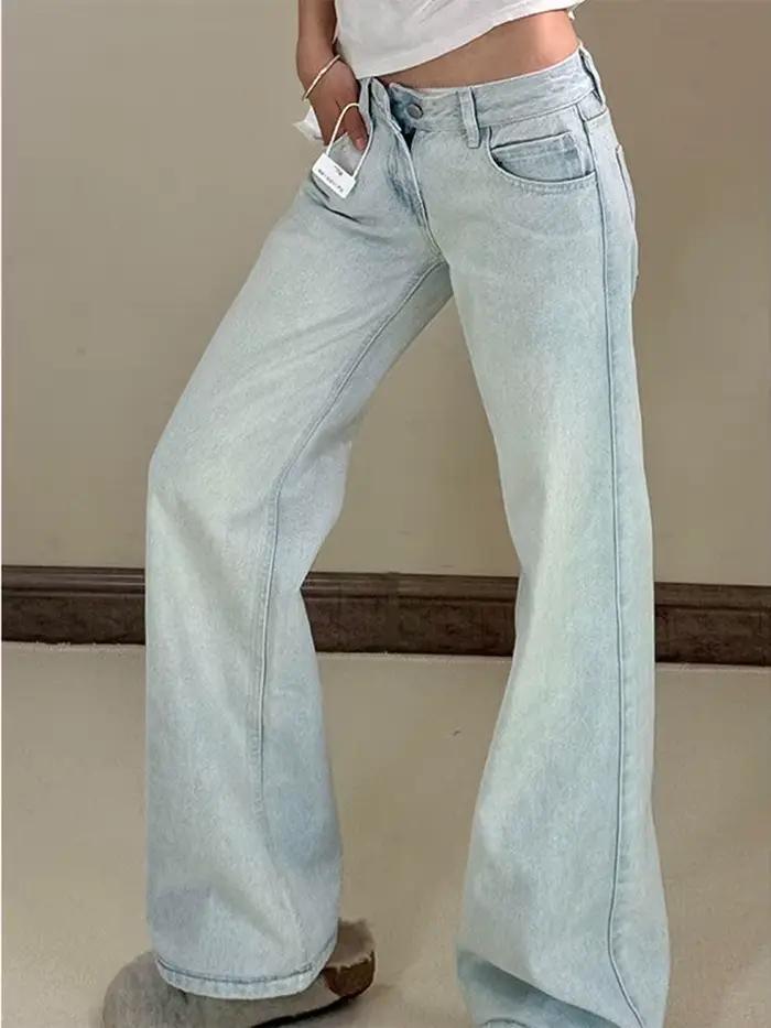 Aoaiiys Y2K jean femmes bleu clair taille basse pantalon à jambes larges printemps automne nouveau 2026 Vintage