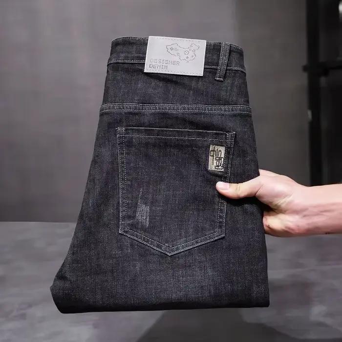 Jeans slim fit stretch noirs pour hommes, pantalon en denim délavé décontracté