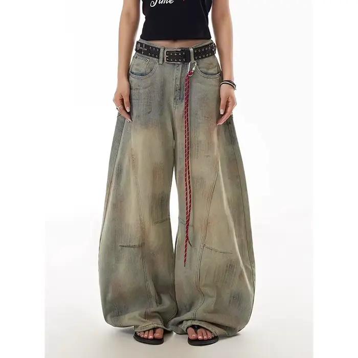 Jean bleu femme Hip-hop mode Vintage Streetwear Y2K jambe large