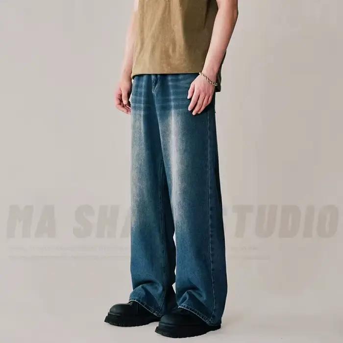 Printemps automne hommes nouveau Denim pantalon vieux bleu lavé Jeans décontractés vêtement pour homme en vrac nouvelle