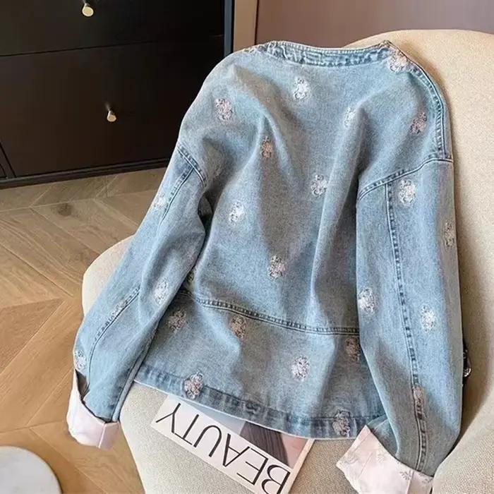 Veste en jean pour femmes Design Sense vêtements d'extérieur jacquard simple boutonnage printemps été LKALEYEO