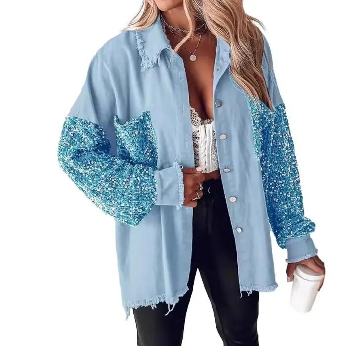 Veste en jean à sequins à manches longues 2026