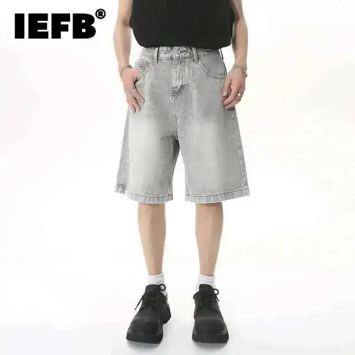 IEFB été hommes Jeans décontractés Shorts ample mi taille haute mode genou longueur Denim pantalons courts Vintage mâle nouveau coréen 9A8588
