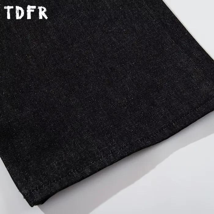 Bouton jean foncé hommes rétro décontracté ample jambe droite