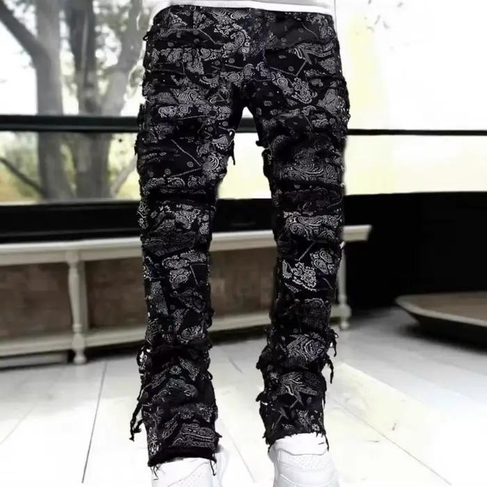 Punk Street Style déchiré jean moulant hommes Vintage lavage solide Denim pantalon