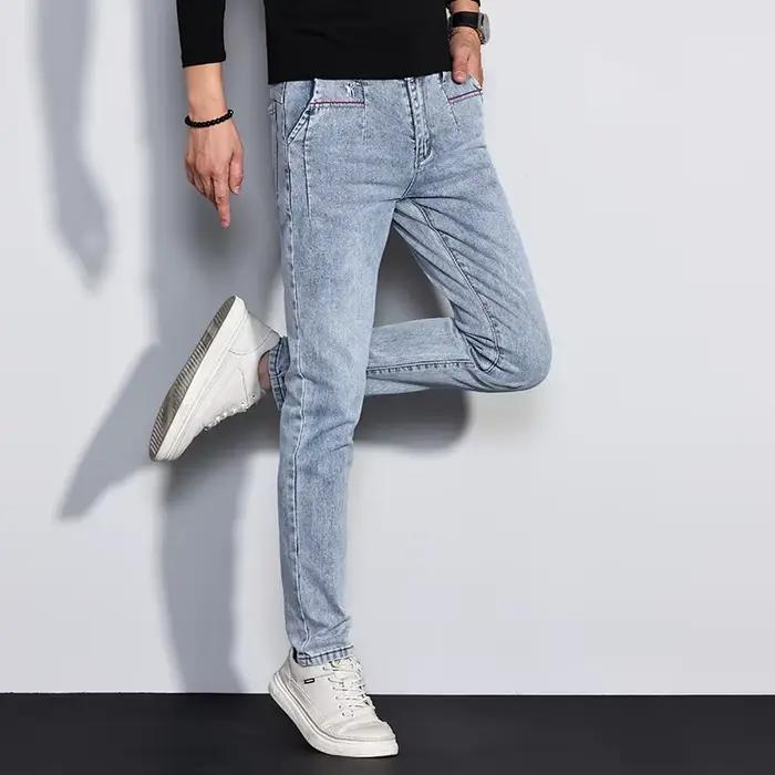 Nouveaux hommes jean coupe ajustée Stretch droit Vintage à la mode Denim pantalon coréen lavé doux polyvalent