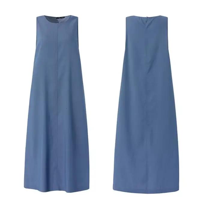 Robe longue en jean sans manches pour femme