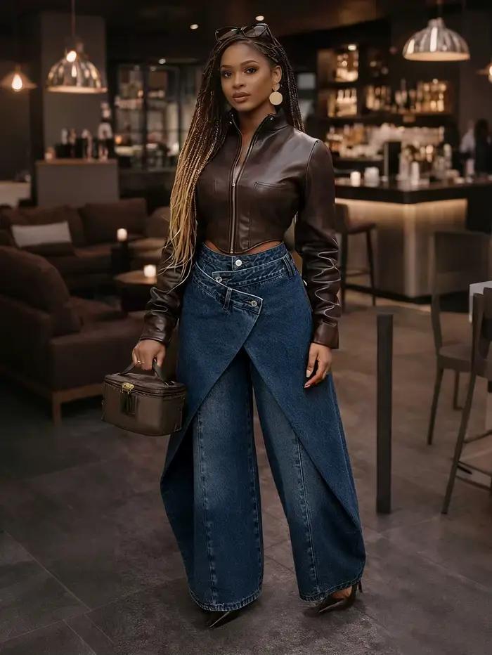 Pantalon en jean vintage à jambe large pour femme