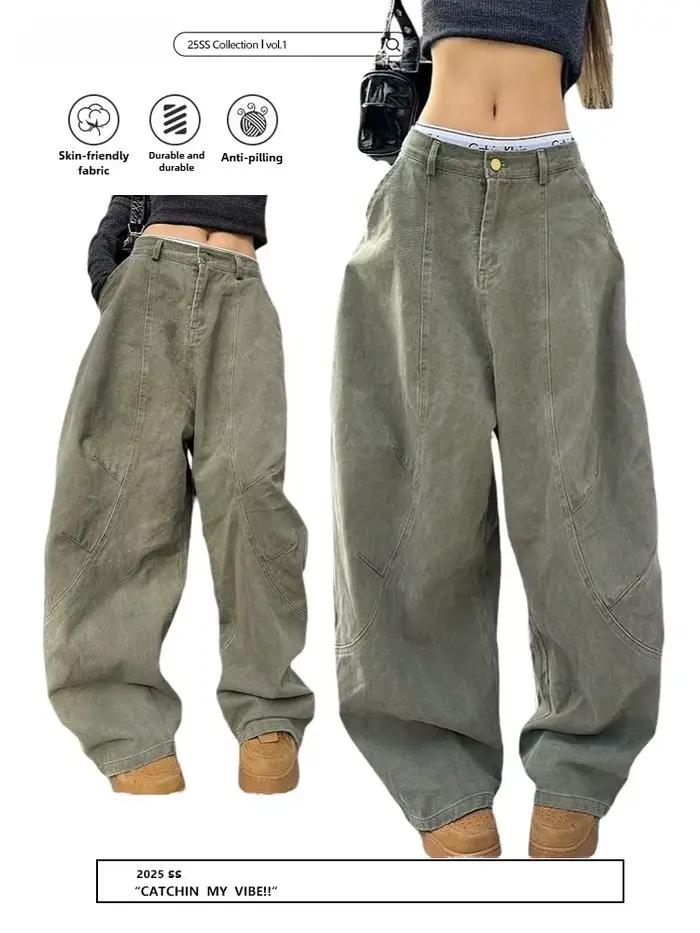 Jean Cargo délavé Vintage Y2K pour femmes