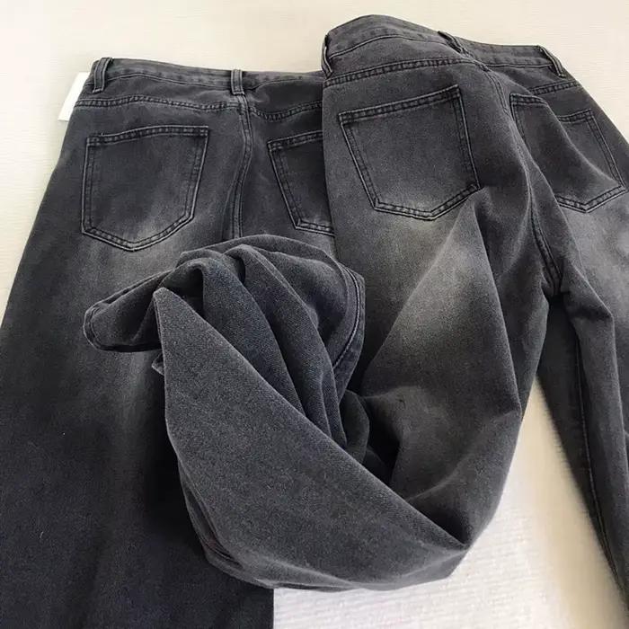 Jean taille haute rétro noir gris pour femme