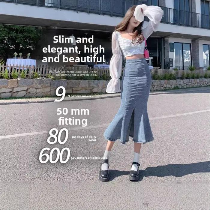 Jupe en jean mi-longue pour femme