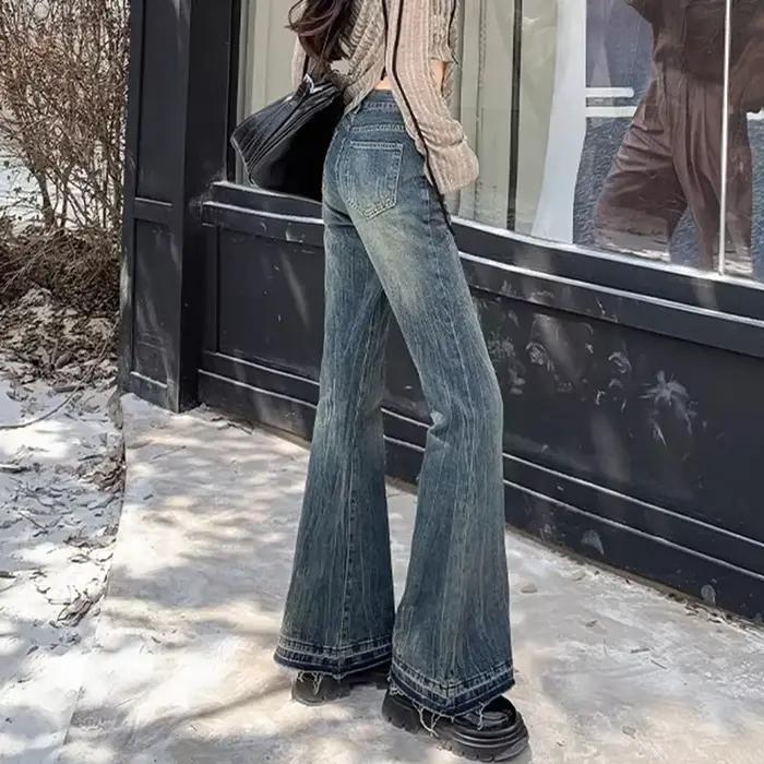 Jeans évasés taille haute vintage pour femmes et filles