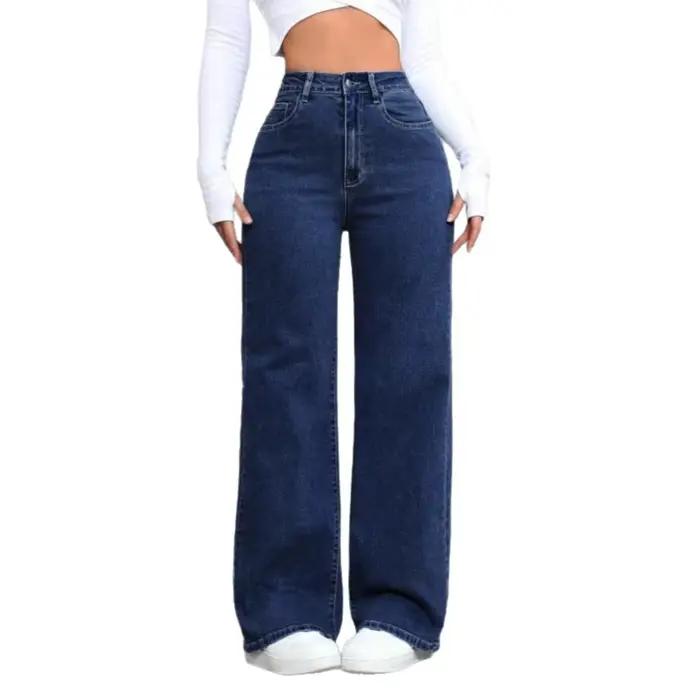 Jeans tendance à taille haute et coupe droite pour femmes