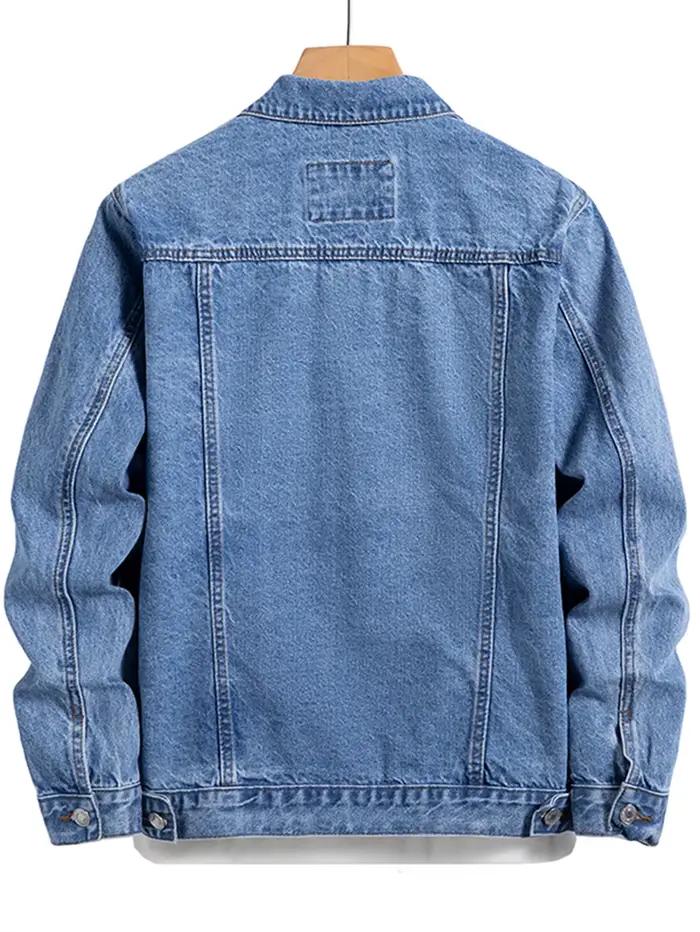 Veste en jean bleue pour homme, style décontracté avec col rabattu, polyvalente pour printemps et automne, idéale pour faire du shopping et se promener dans la rue