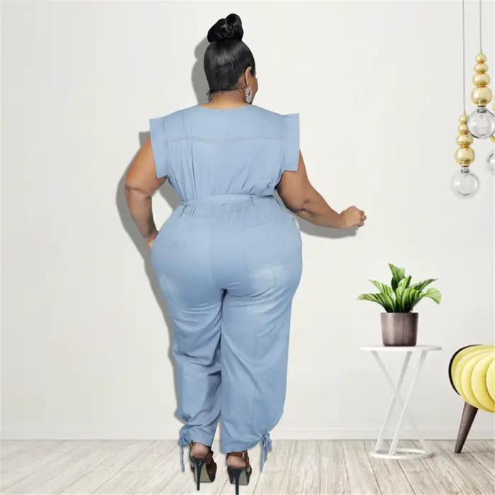 Combinaison en denim à col rond pour femmes
