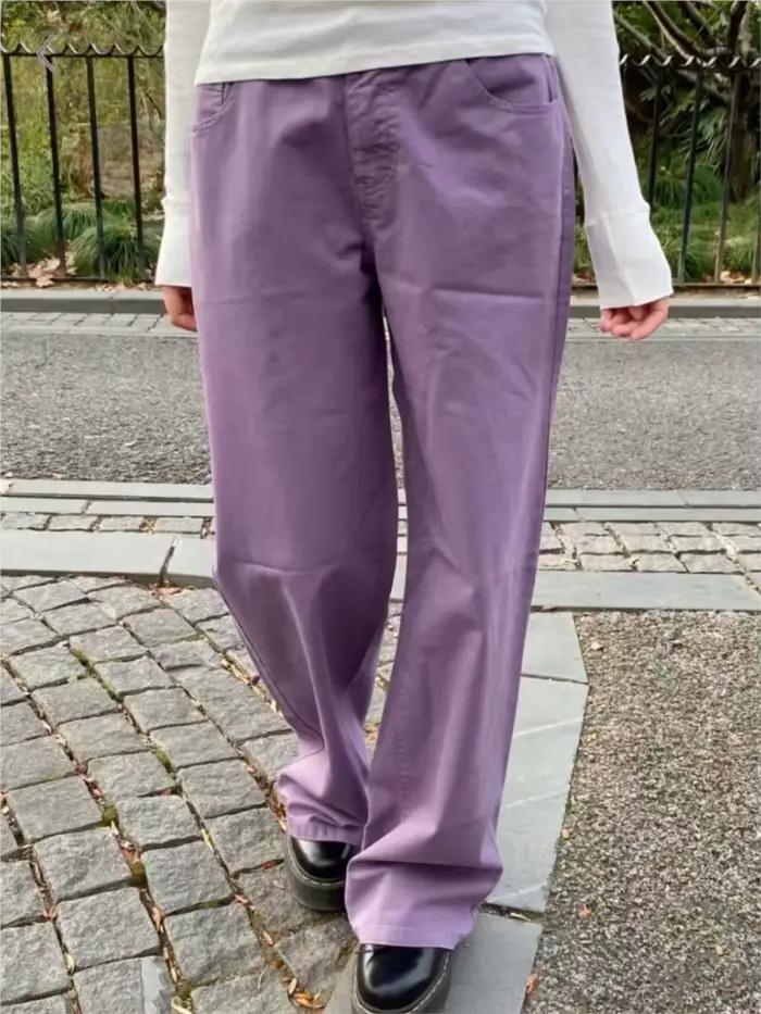 Jean droit violet pour femme