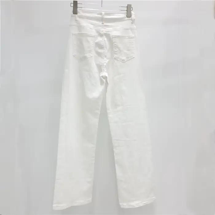 Jean extensible pour femmes en denim délavé, pantalon droit, longueur cheville, taille haute, avec poches et fermeture à glissière pour la saison automnale