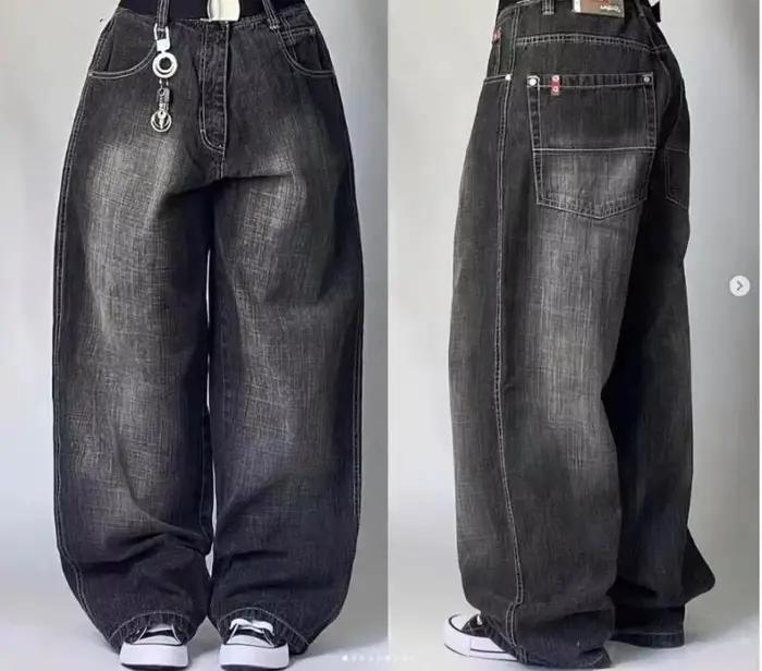 Jean brodé tête de mort tendance streetwear pour femme, style Harajuku Y2K, nouveau pantalon large coupe droite hip-hop Joker, jean décontracté pour toutes les saisons