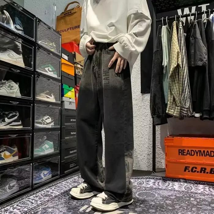 Jean Baggy Vintage avec lettres dégradées imprimées pour hommes