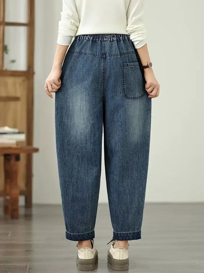 Surdimensionné printemps automne décontracté ample jean vintage broderie nouveau
