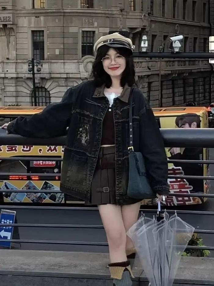 Vestes en Jean Brodées de Dessin Animé pour Femme