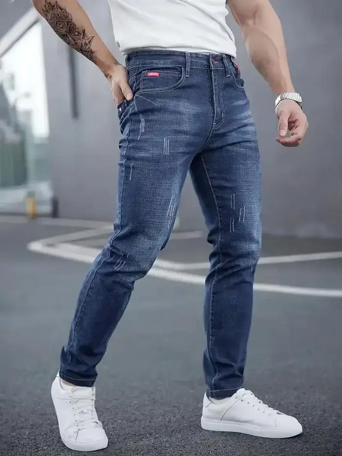 Jean mince et décontracté pour homme, style crayon, tissu adoucissant, confortable et polyvalent pour toutes les occasions