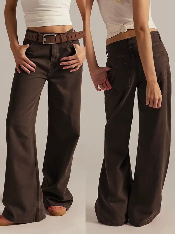 Jean marron rétro à jambes larges pour femme